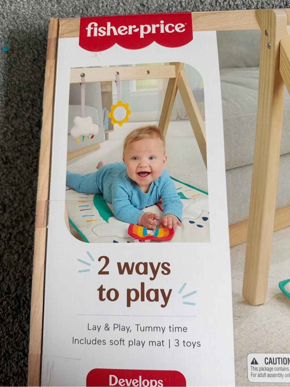 Fisher-Price Natural Wood Activity Gym with Rainbow & Yellow Accents